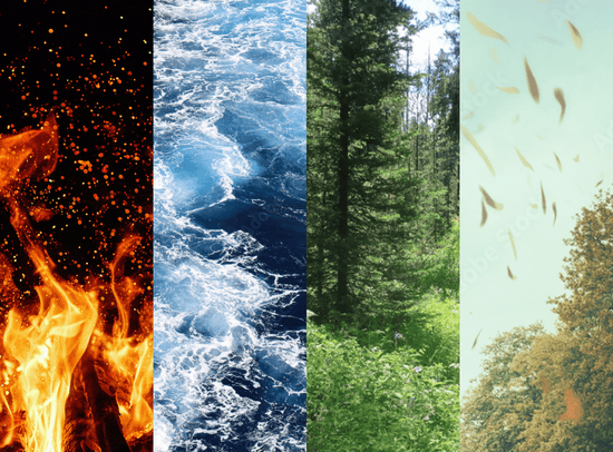 collage of fire, water, earth and air